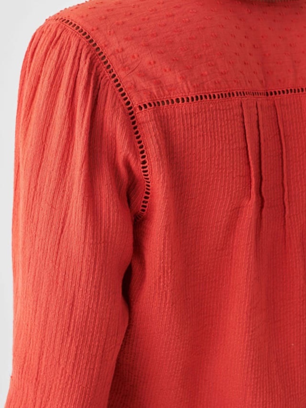 Faherty Coral-Red Button Front Ruffle Blouse - Picture 4 of 10